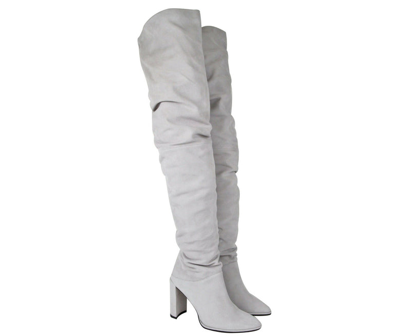 Stuart Weitzman Women's Light Gray Histyle Perla Suede Over-the-knee Boot