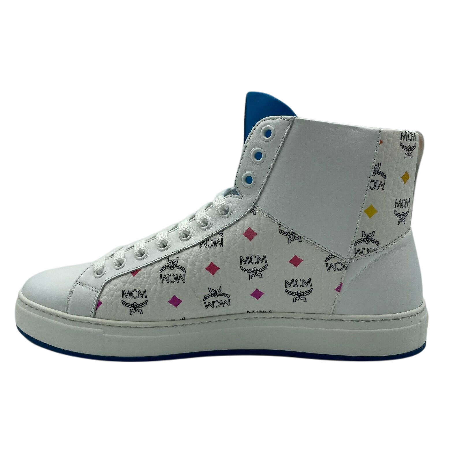 MCM Men's White Leather Rainbow Spectrum Hi Top Sneaker