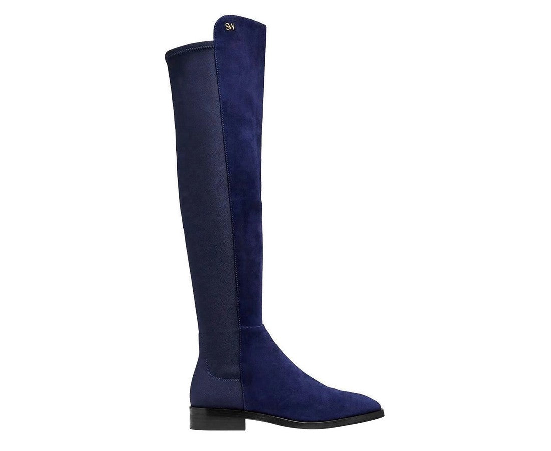 Keelan Dark Blue Suede Logo Over Knee Boots