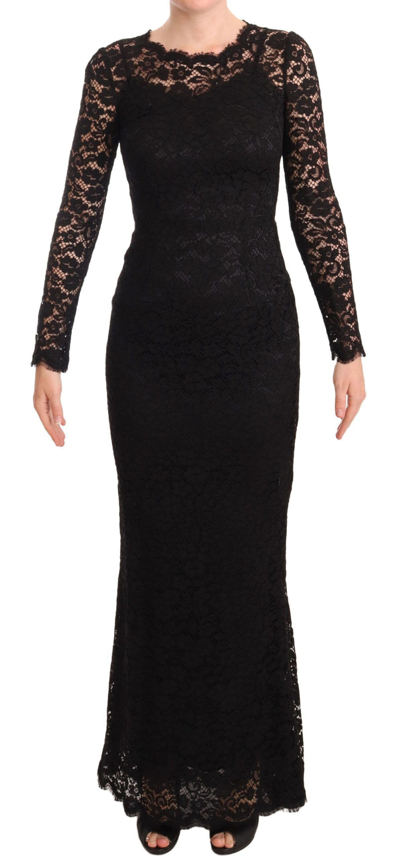 Dolce & Gabbana Black Cotton Lace Mermaid Long Sleeves Women's Dress