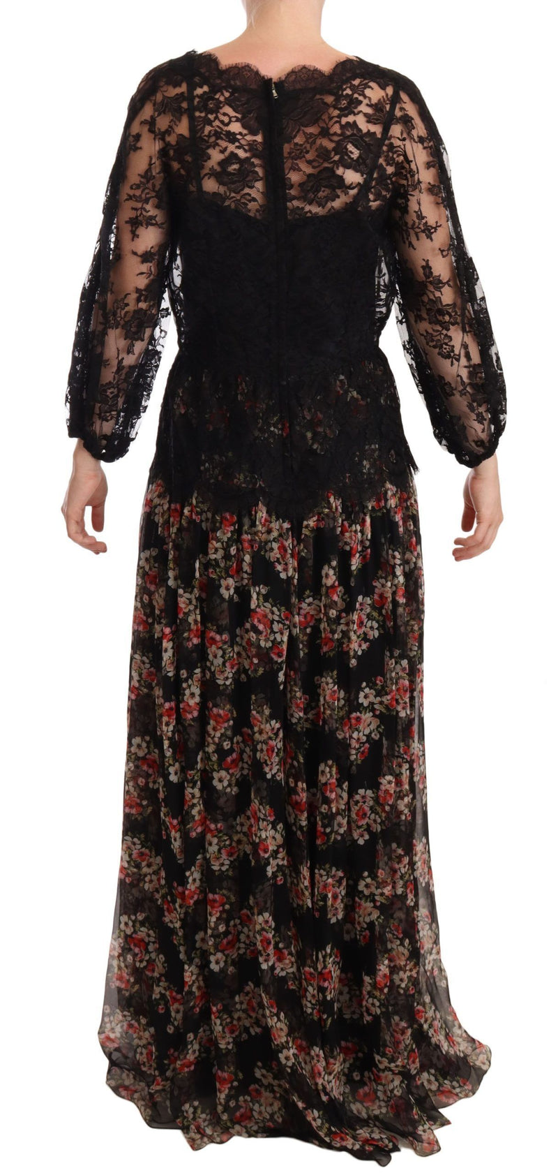 Dolce & Gabbana Black Lace Floral Polka Maxi Capri Women's Dress