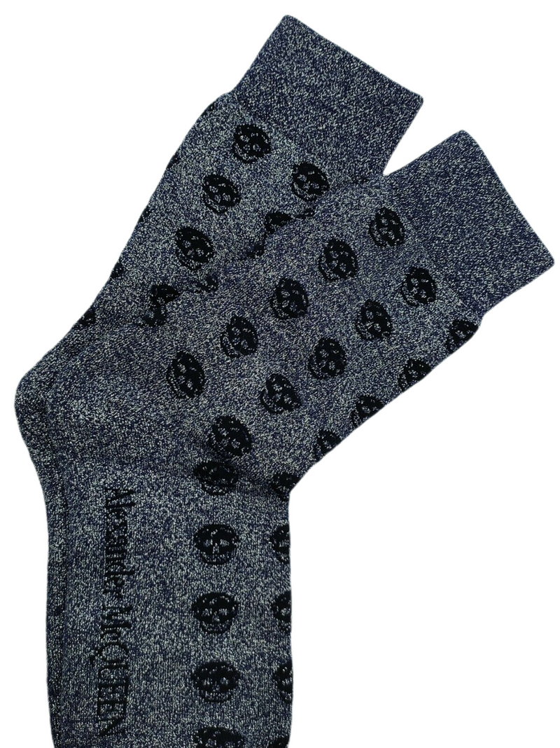 Alexander McQueen Men Mid-Calf Dark Blue Metallic Sport Socks M 572019 4868