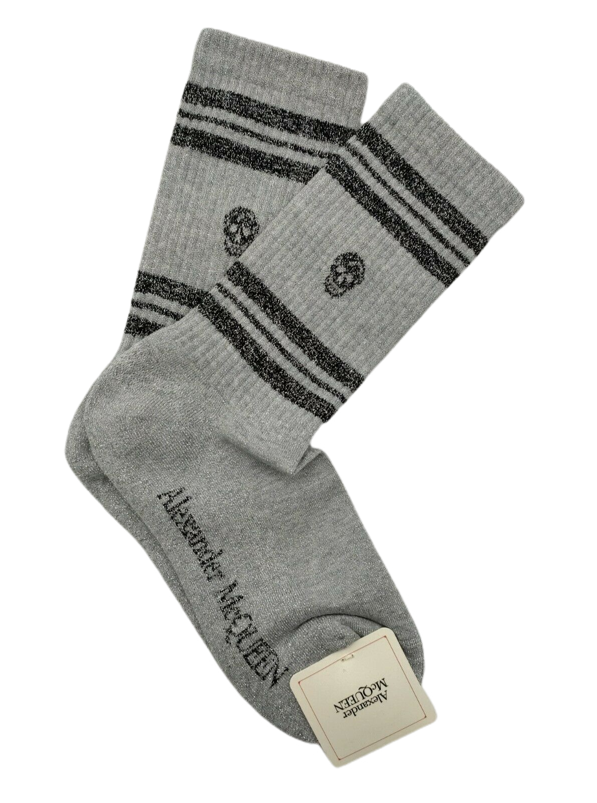Light Grey Metallic Mid Calf Socks M