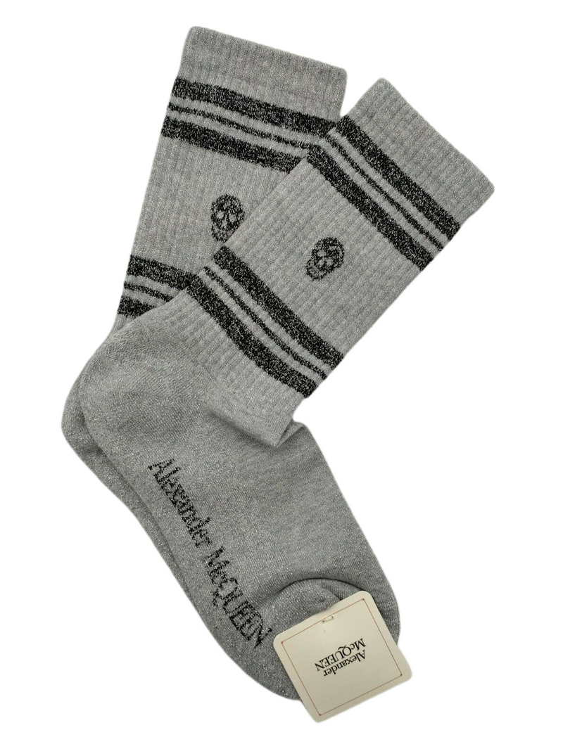 Alexander McQueen Women's Light Grey Metallic Mid-Calf Socks M