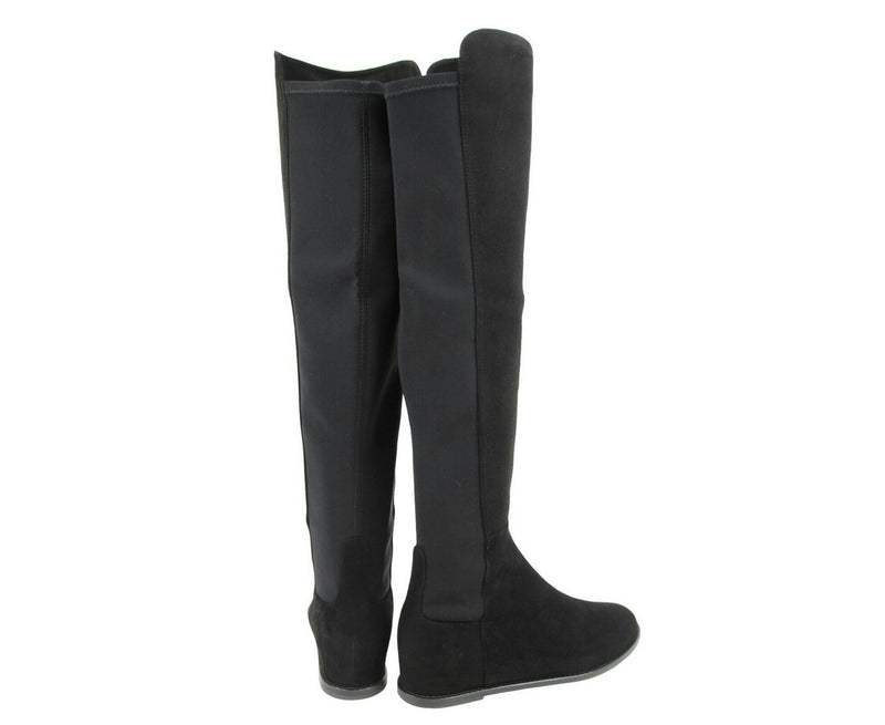 Stuart Weitzman Women's Black Mainline Suede Hidden Wedge Knee-High Boot