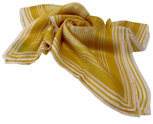Freesia Yellow Monogram Silk Jacquard Scarf with Striped Edge
