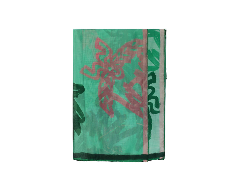 MCM Women's Green Allover Logo Print Silk Wool Large Scarf Shawl MEF9AMM09G7001