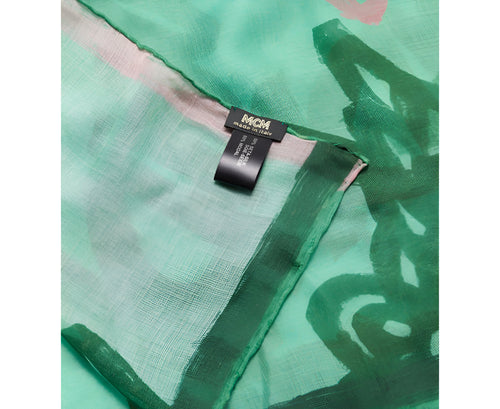 MCM Women's Green Allover Logo Print Silk Wool Large Scarf Shawl