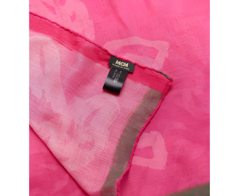 MCM Women's Pink Allover Logo Print Silk Wool Large Scarf Shawl MEF9AMM09QP001