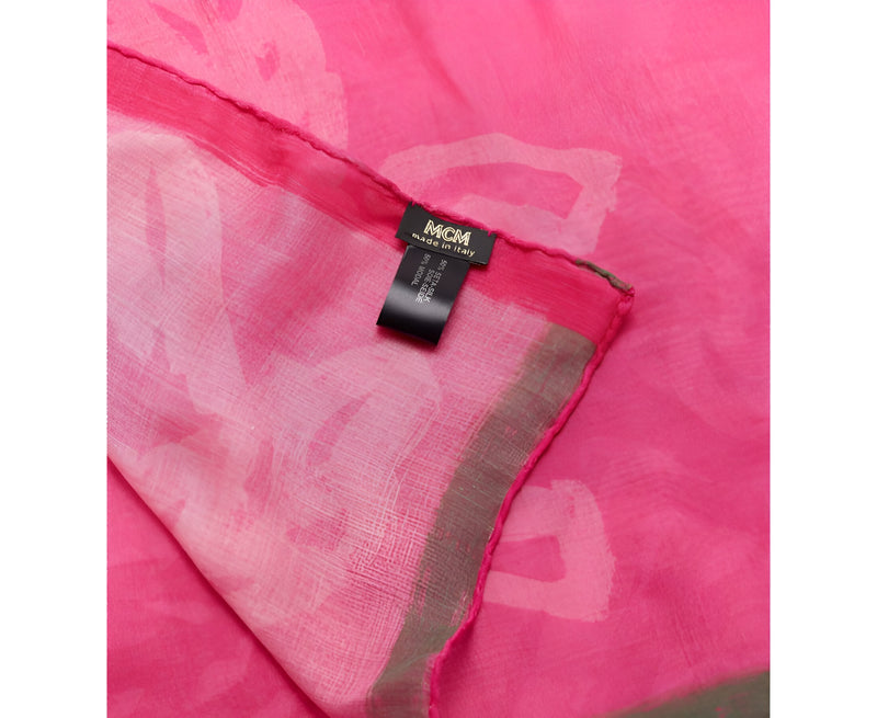 MCM Women's Pink Allover Logo Print Silk Wool Large Scarf Shawl MEF9AMM09QP001