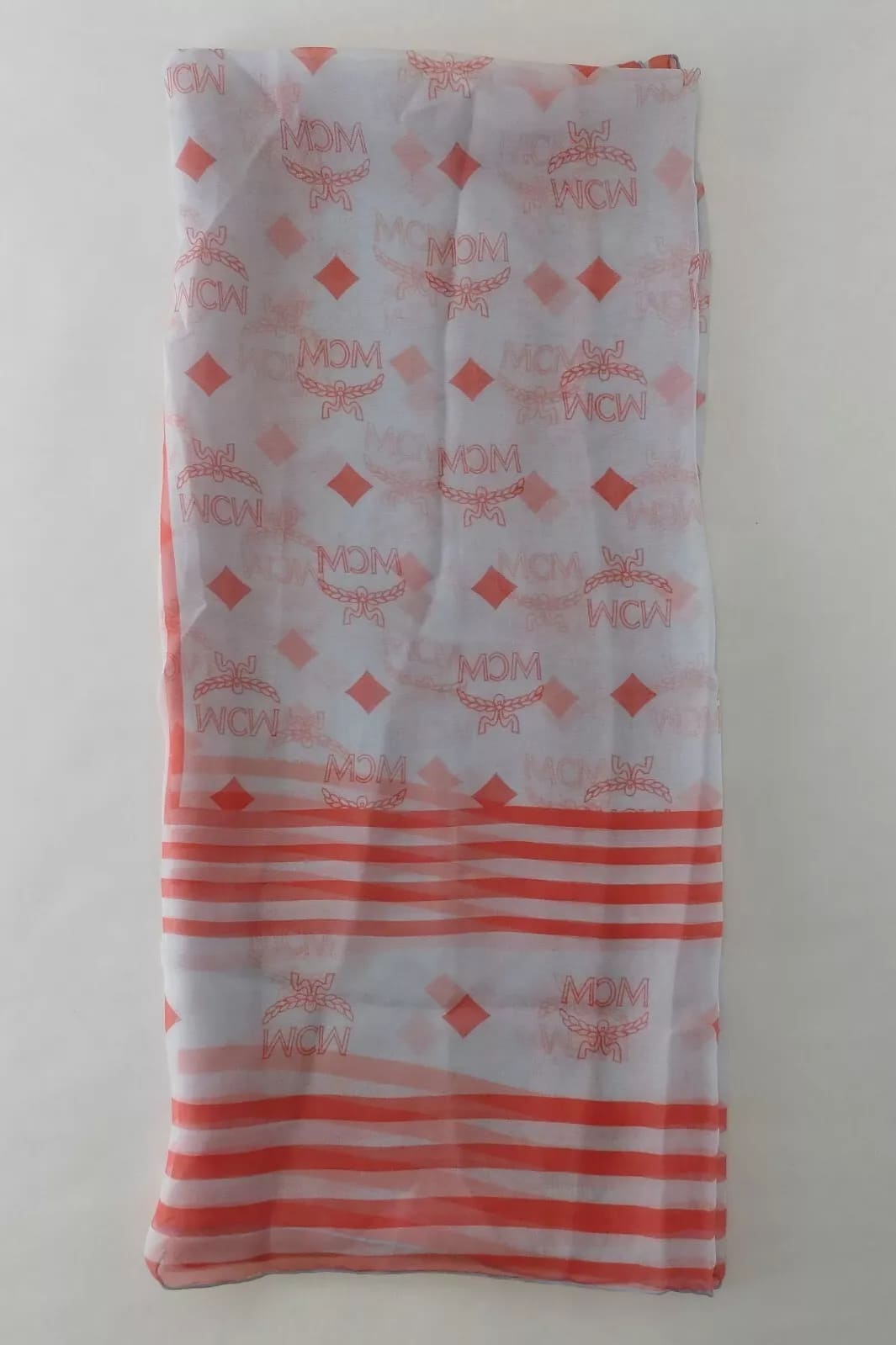 MCM Gray Dawn Silk Jacquard Scarf w/Monogram and Stripes
