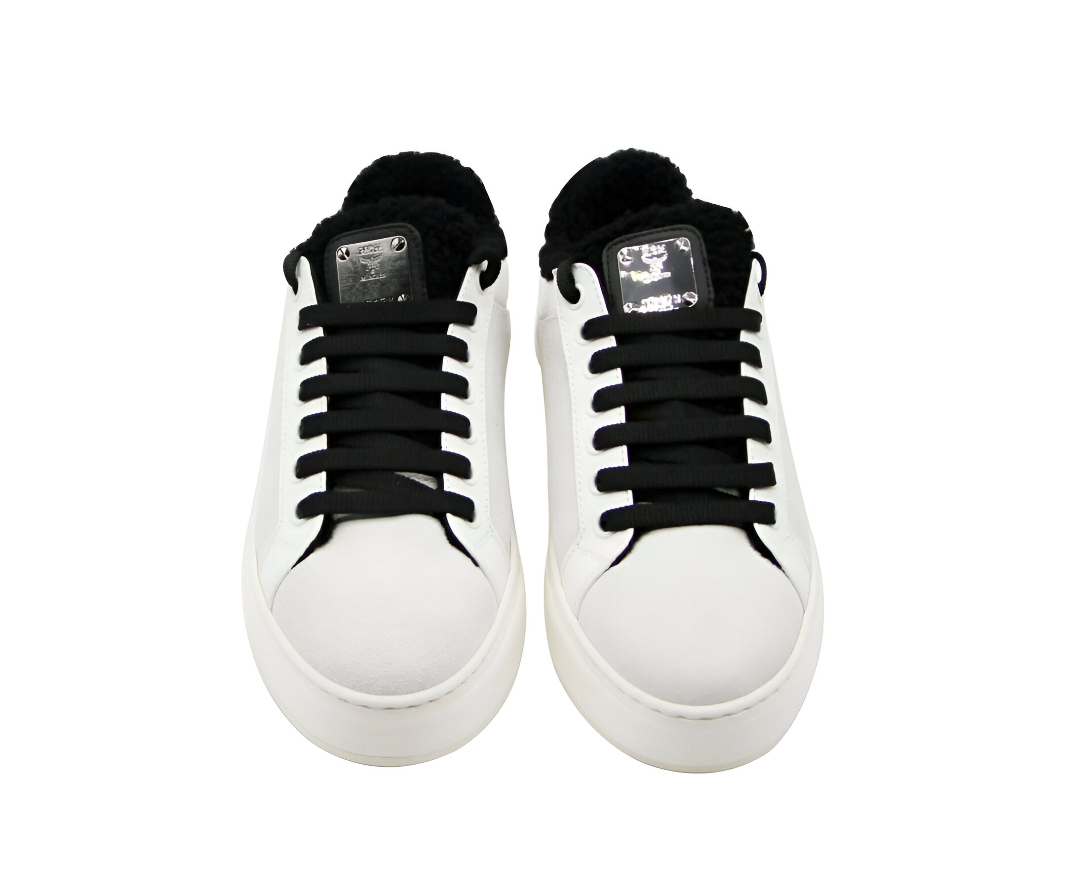MCM Women's White Milano Suede Black Shearling Low Top Sneaker (37 EU / 7 US)