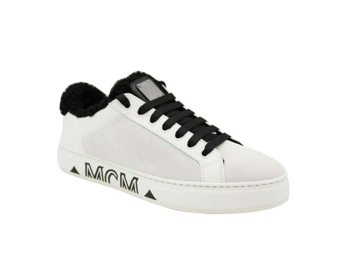 MCM Women's White Milano Suede Black Shearling Low Top Sneaker (40 EU / 10 US)