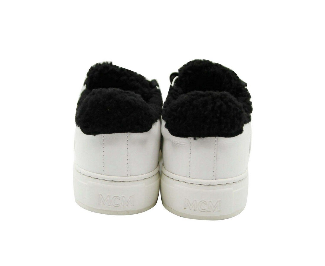 MCM Women's White Milano Suede Black Shearling Low Top Sneaker (40 EU / 10 US)