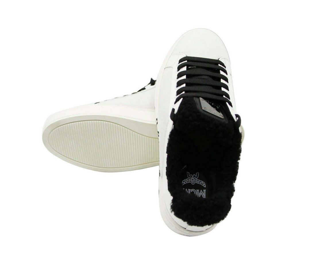 MCM Women's White Milano Suede Black Shearling Low Top Sneaker (40 EU / 10 US)