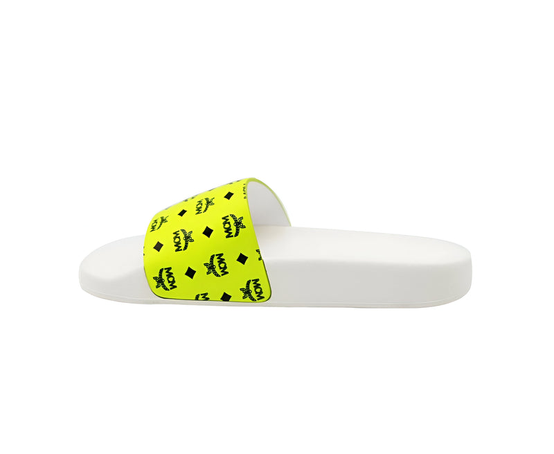 MCM Women's White / Neon Yellow Logo Leather Rubber Slides Sandals (36 EU / 6 US)