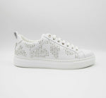 MCM Women's White Leather Silver Studded Sneaker (37 / US 7)