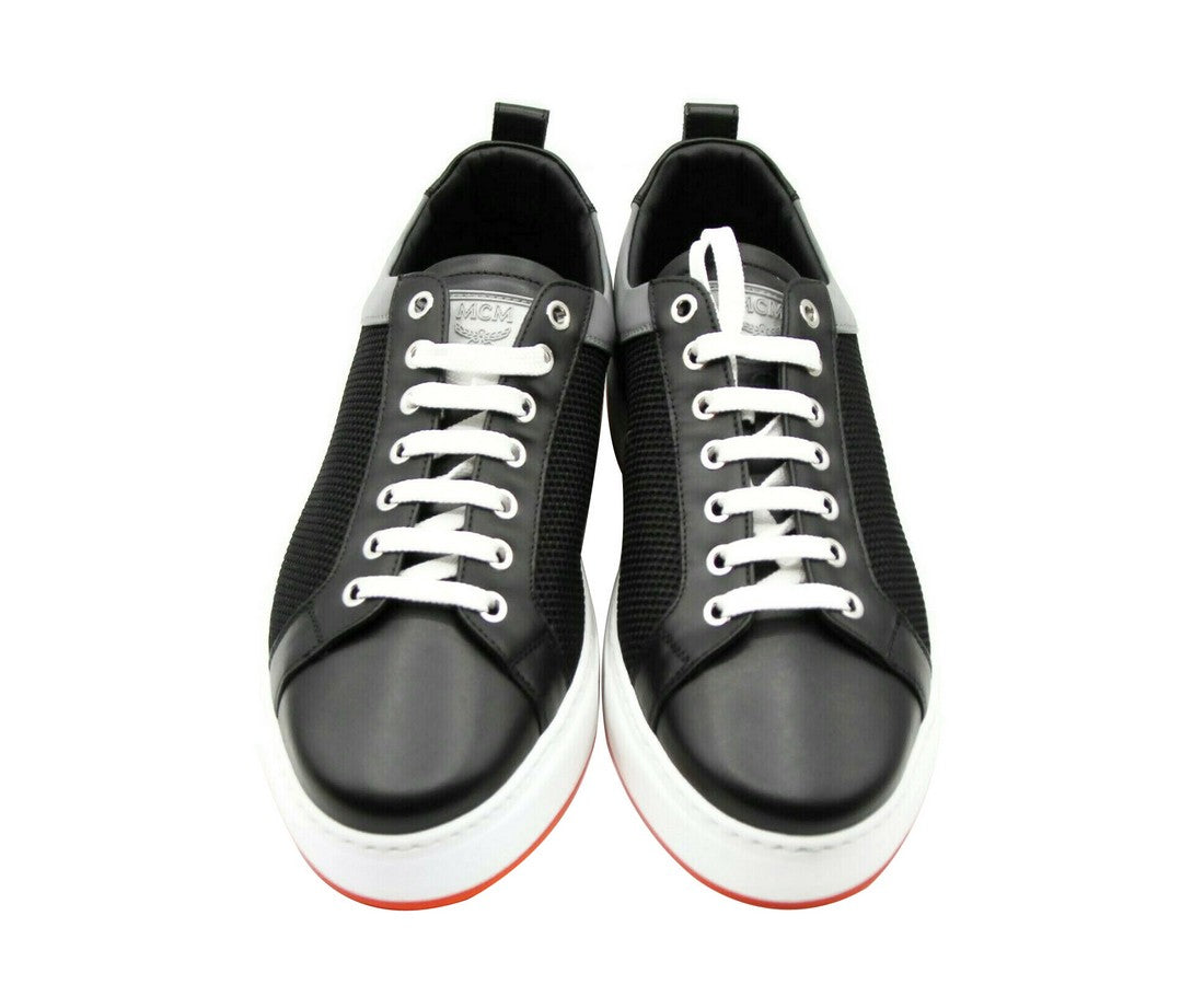 MCM Women's Black Leather Silver Reflective Canvas Sneaker (37 EU / 7 US)