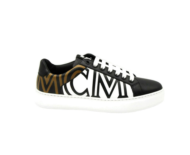 MCM Women's Black / White / Brown Leather Logo Low Top Sneaker (36 EU / 6 US)