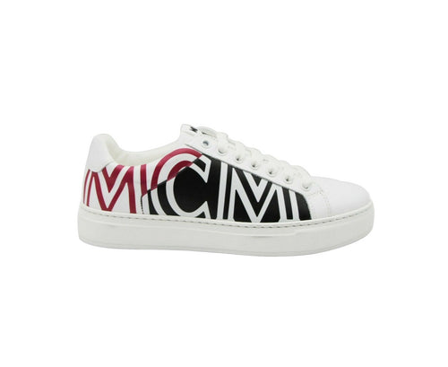 MCM Women's White / Black Leather Logo Low Top Sneaker (36 EU / 6 US)