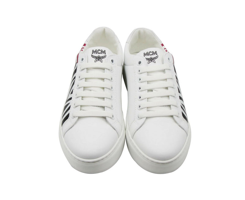 MCM Women's White / Black Leather Logo Low Top Sneaker MES9SMM17WT (36 EU / 6 US)