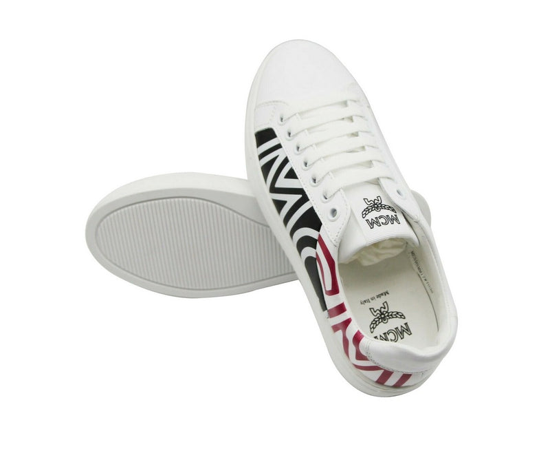 MCM Women's White / Black Leather Logo Low Top Sneaker (36 EU / 6 US)