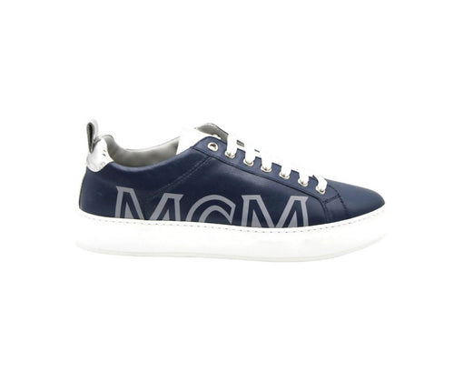 MCM Men's Estate Blue Leather With Silver Trim Sneaker (41 EU / 8 US)