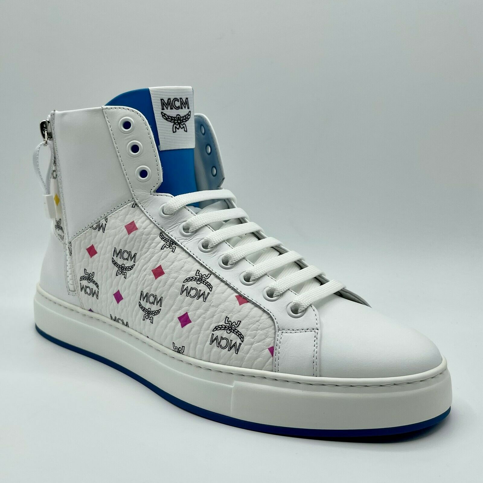 MCM Men's White Leather Rainbow Spectrum Hi Top Sneaker