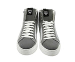 MCM Men's Silver / Black Reflective Leather Logo Hi Top Sneaker (42 EU / 9 US)