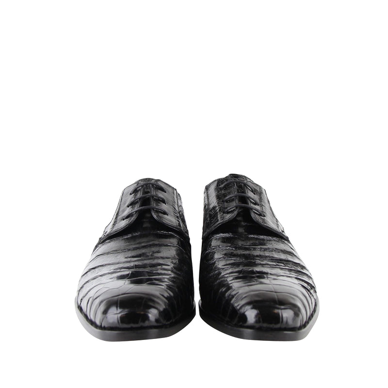 Mezlan Men's Derby Lace Up Black Crocodile Dress Shoes 13863
