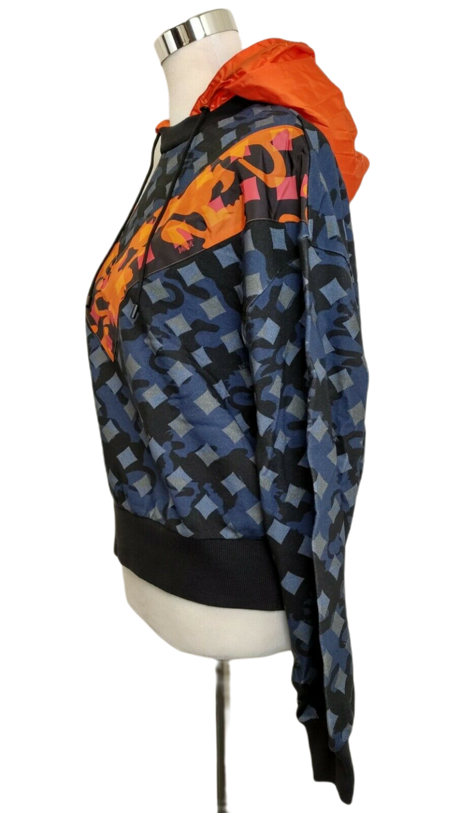 MCM Women's Blue Cotton Camo Lion Orange Nylon Hood Sweatshirt (Regular; M)