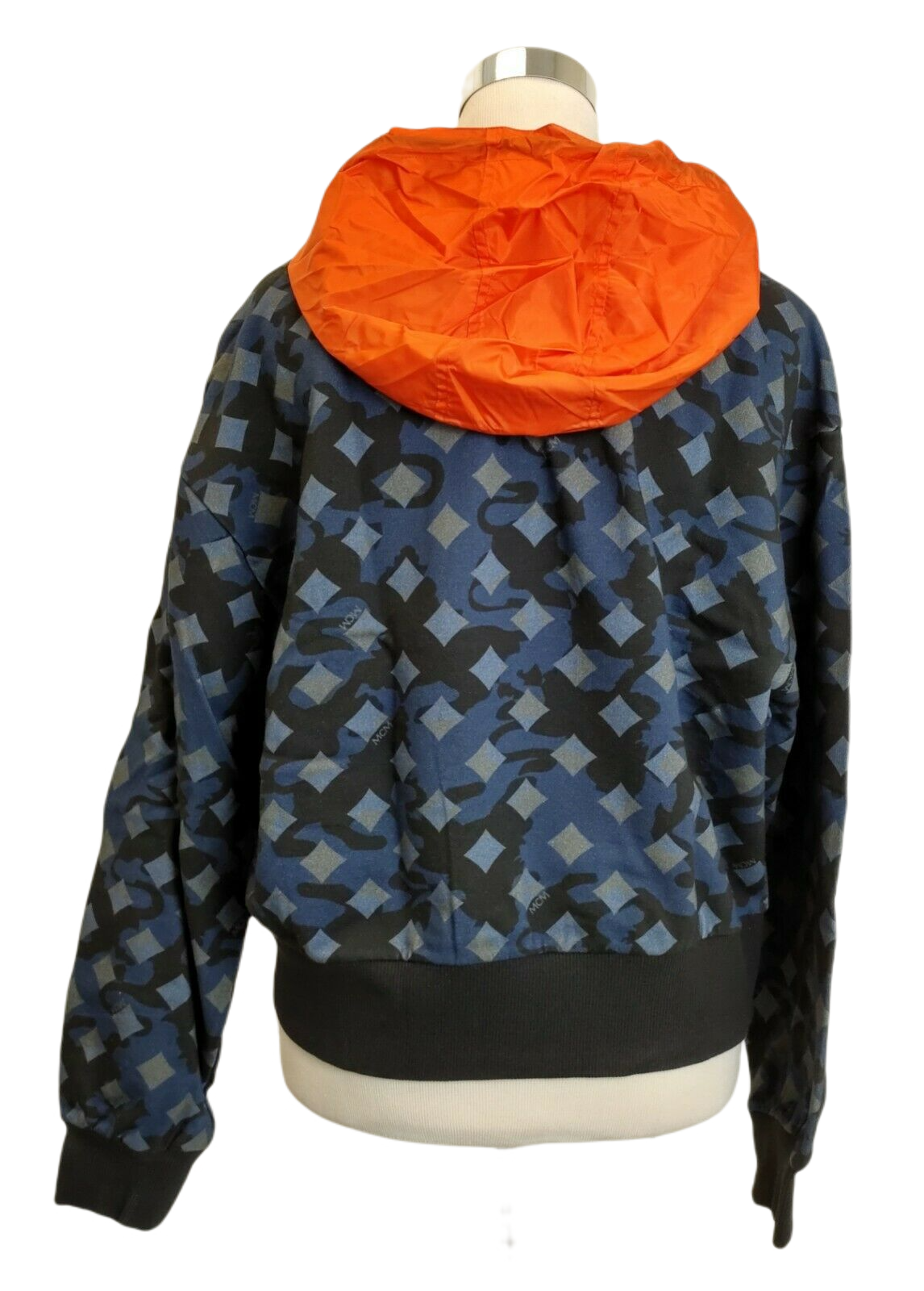 MCM Women's Blue Cotton Camo Lion Orange Nylon Hood Sweatshirt (Regular; M)