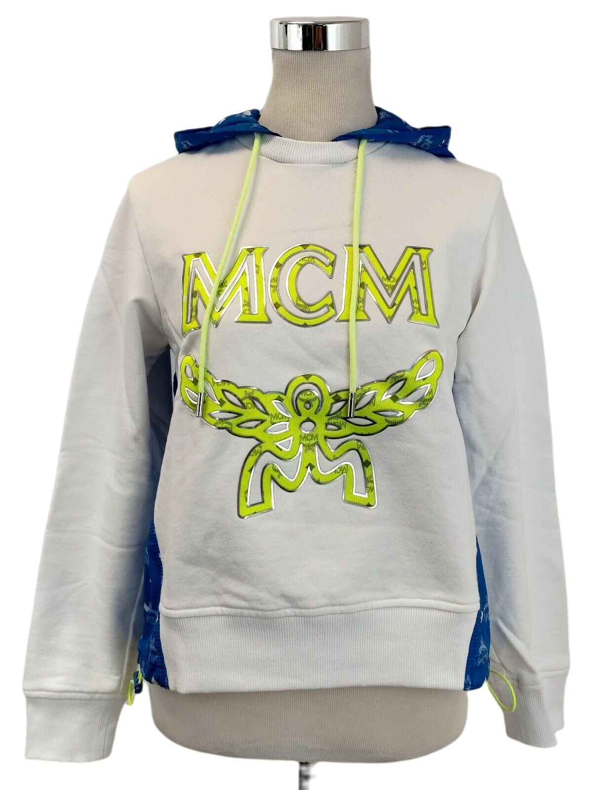 MCM Women's White Cotton Sweatshirt with Nylon Back and Hood(IT 38)