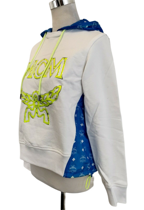 MCM Women's White Cotton Sweatshirt with Nylon Back and Hood(IT 38)