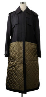 MCM Women's Black Wool/ Olive Green Quilted Nylon Long Coat w/Hood (IT 44)