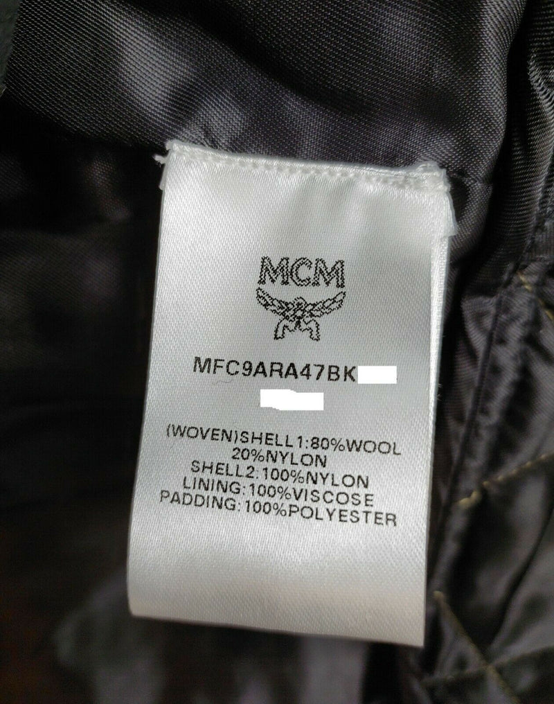 MCM Women's Black Wool/ Olive Green Quilted Nylon Long Coat w/Hood (IT 44)