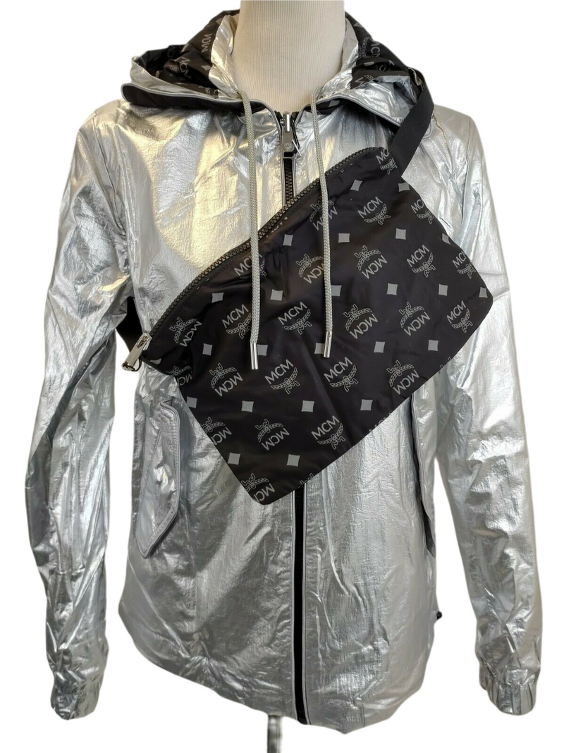 MCM Women's Black Reflective Monogram Windbreaker Jacket S