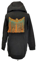MCM Women's Black Cotton Embroidered Fringe Logo Zip Up Jacket