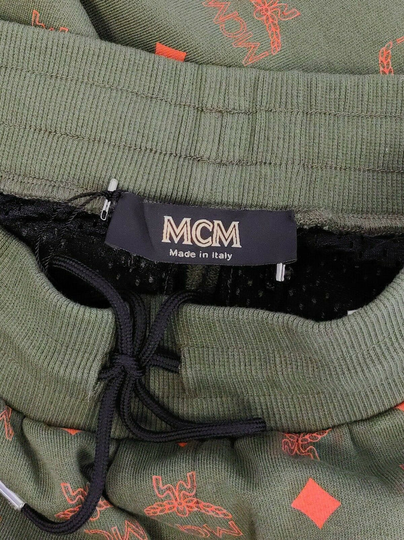 MCM Women's Winter Moss Green Cotton Orange Logo Straight Sweatpant (Regular; S)