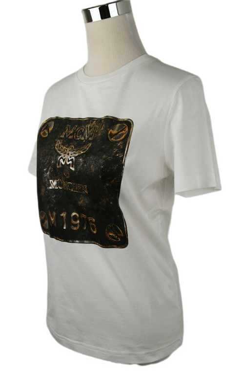 MCM Women's Black Cotton Short Sleeve Plaque Logo Print T-Shirt MFT8AMM02BK S
