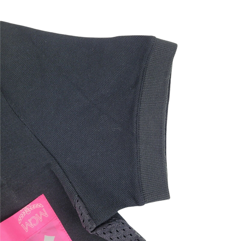 New MCM Women's Black Cotton Pink Nylon Pocket Polo Shirt M