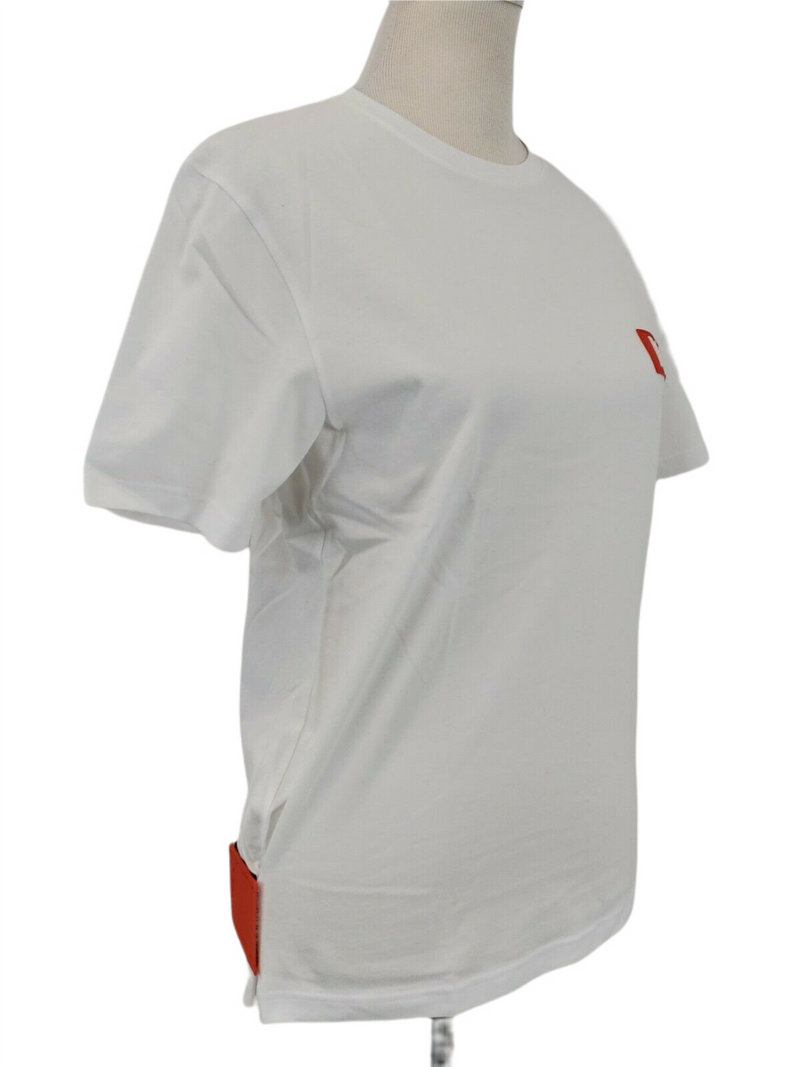 MCM Women's White Cotton T Shirt with Orange Rubber Logo