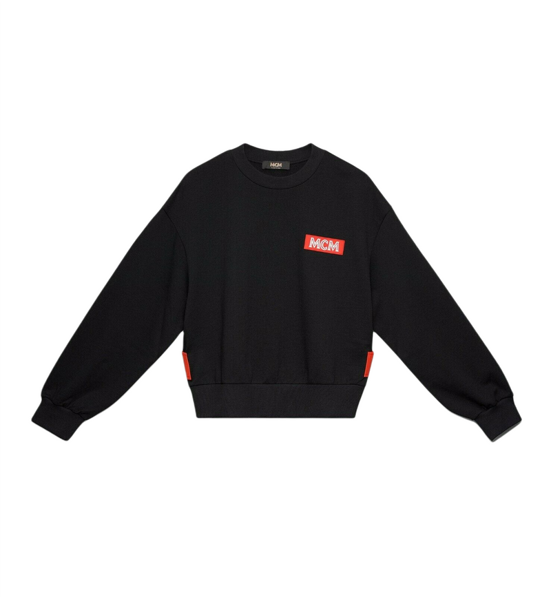 MCM Men's Black Cotton Rubber Logo Oversized Pullover Sweater MHA9ARA30BK (Regular; M)
