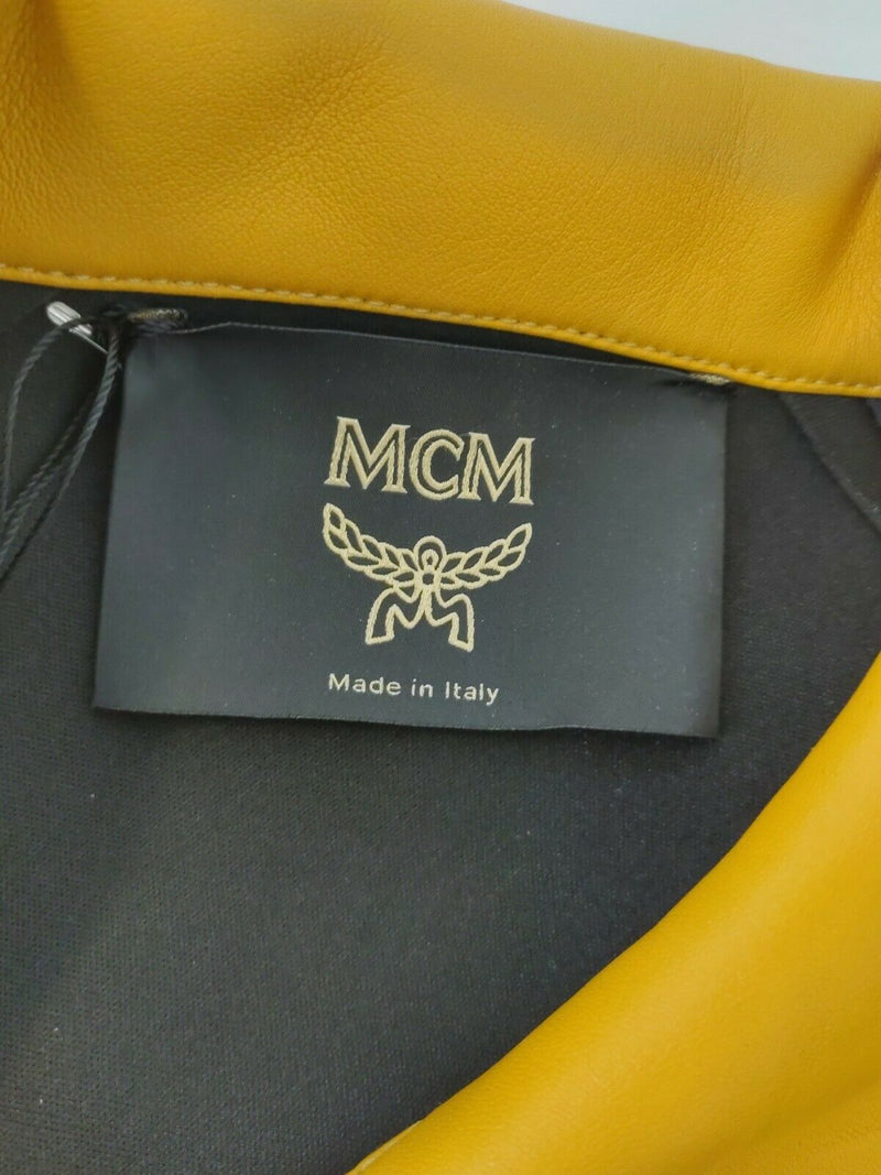 MCM Men's Winter Moss Green Leather Stripes Bomber Jacket