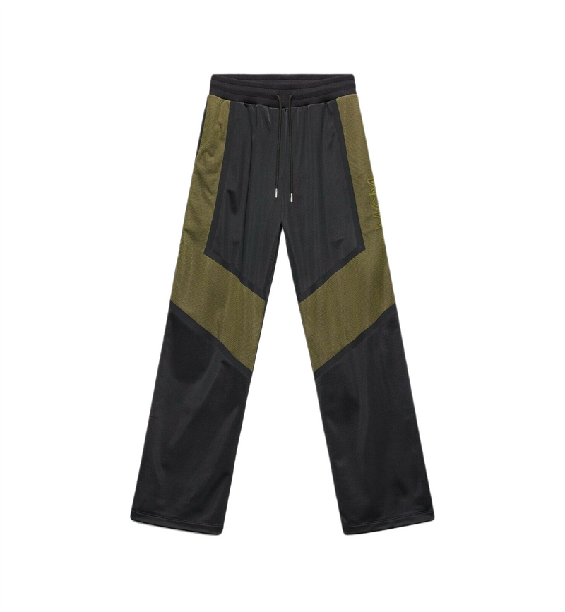 MCM Men's Black Straight Sweatpants with Olive Green Mesh