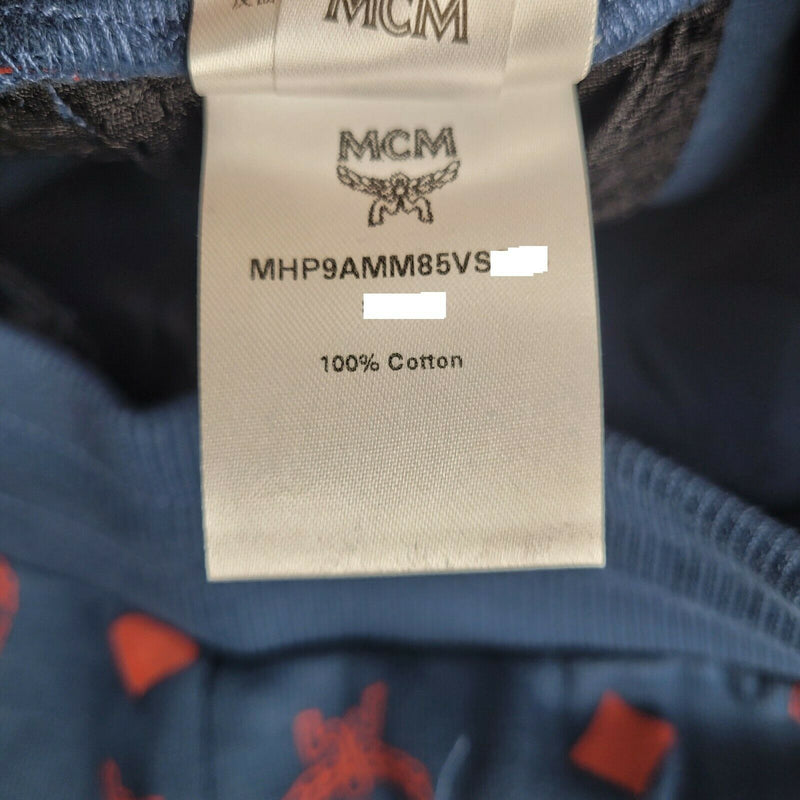 MCM Men's Deep Blue Sea Cotton Monogram and Stripe Sweat Pants