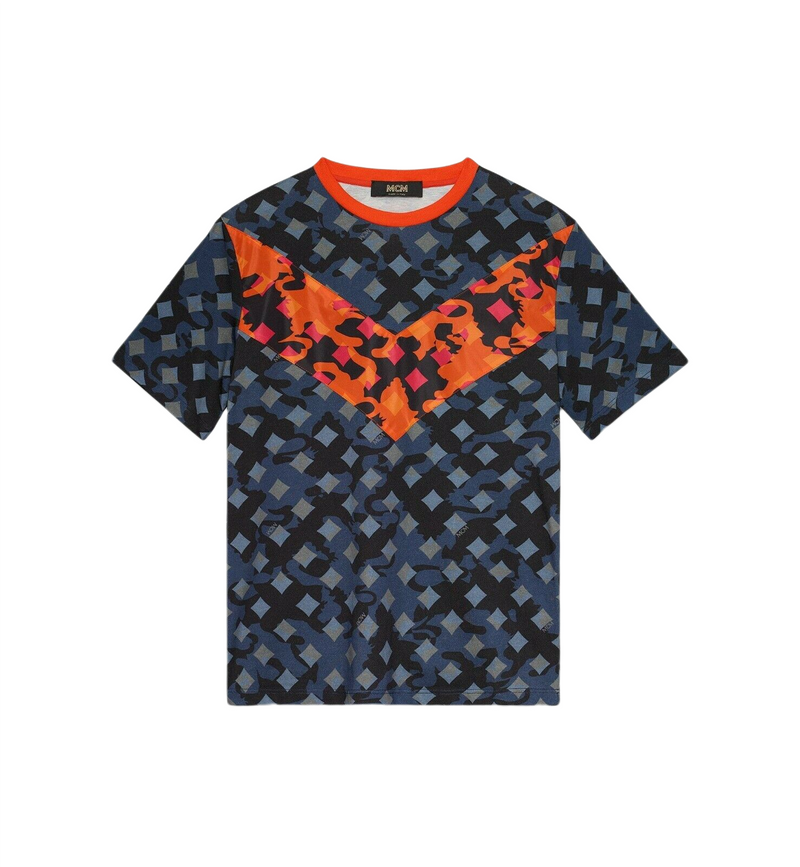 MCM Mens Blue/Gray Cotton Orange Nylon Stripe Camo Lion T-shirt (Regular; M)