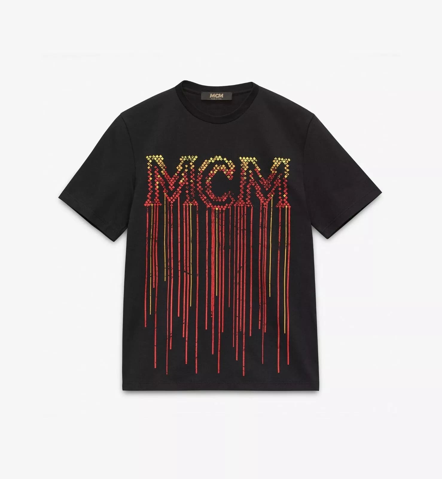 MCM Men's Resnick Black Cotton Printed Fringe Logo T-shirt (Small)