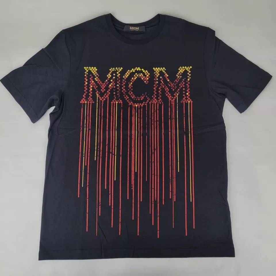 MCM Men's Resnick Black Cotton Printed Fringe Logo T-shirt (Small)