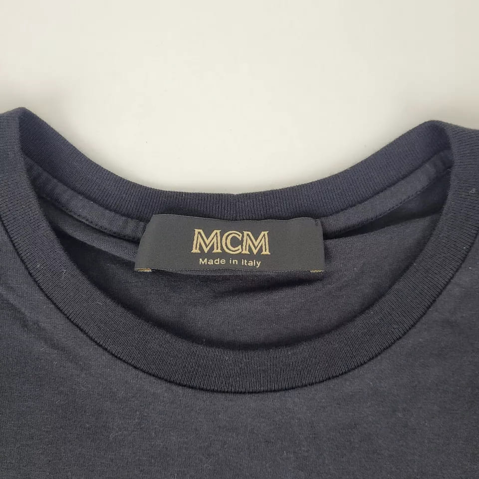 MCM Men's Resnick Black Cotton Printed Fringe Logo T-shirt (Small)